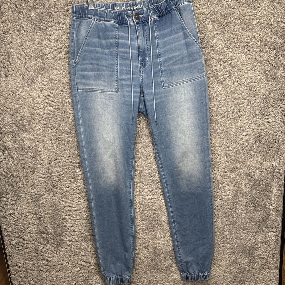 American Eagle Women’s Soft Knit Jeans Jogger Style Drawstring 14 X Long Stretch